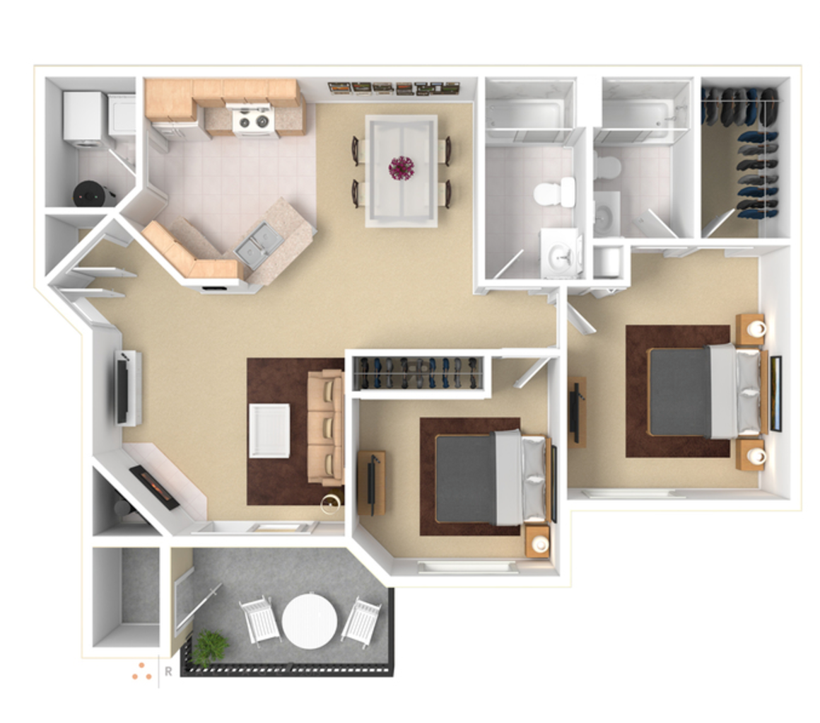 Two Bed & Two Bath Floor Plan 5